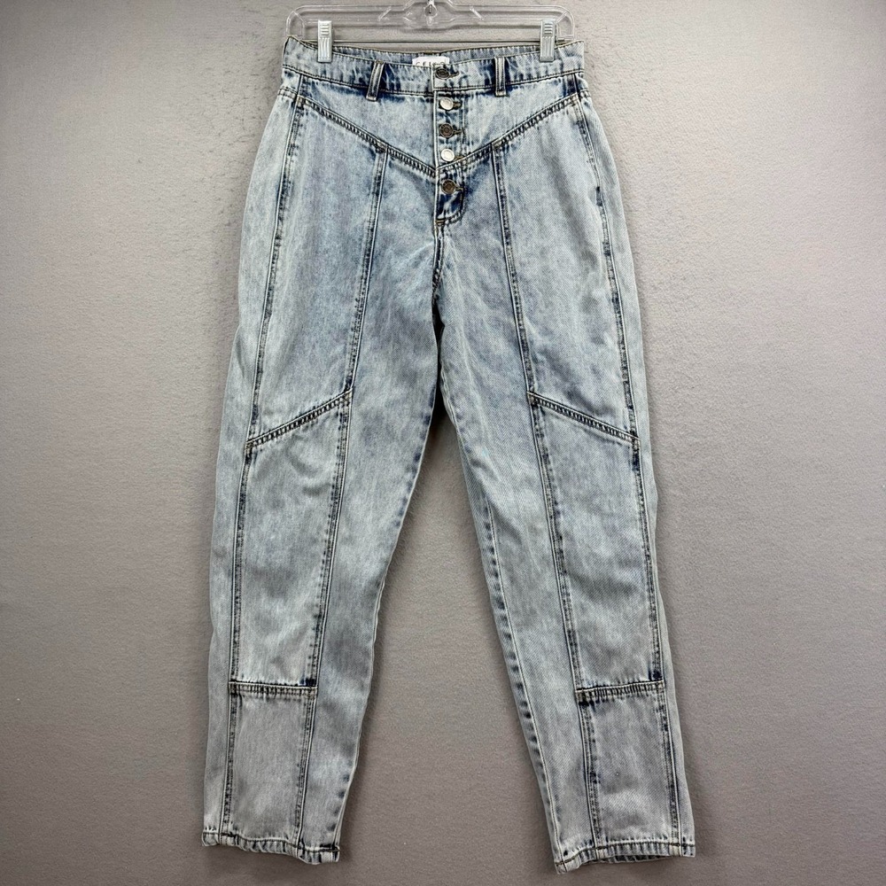 Cello High Rise Acid Wash Jeans Women 7 Blue Panels Taper Denim Pants Button Fly